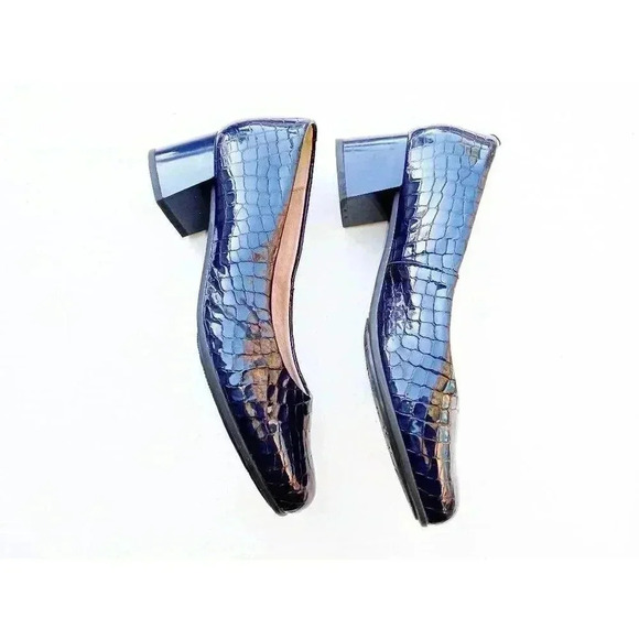 Pitillos Womens Classic Pump Heel Blue Leather Crocodile Slip On Mid Round Toe 9 - Picture 5 of 9